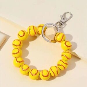 Yellow Softball Bead Keychain